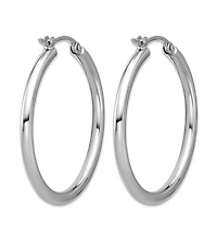 Curata Jewelry Solid 950 Platinum 2mm Classic Hoop Earrings 18mm