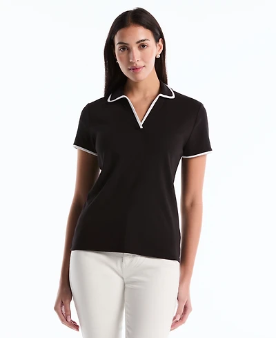 Rafaella Petite Contrast Trim Johnny Collar Polo Shirt
