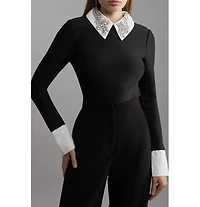Karen Millen Women's Bandage Embellished Collar Knit Top