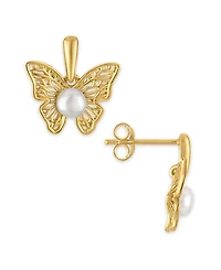 Macy's Cultured Freshwater Pearl (4mm) Butterfly Earrings in 14k Gold Over Sterling Silver