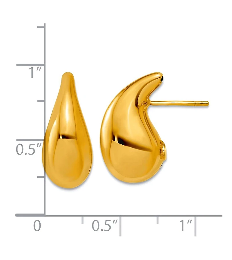 Curata Jewelry Solid 18k Yellow Gold Italian 20x9.4mm Puffed Teardrop Dangle Earrings