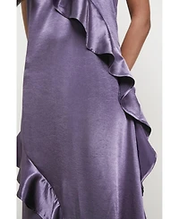 Warehouse Women's Metallic Satin Ruffle Midi Slip Dress