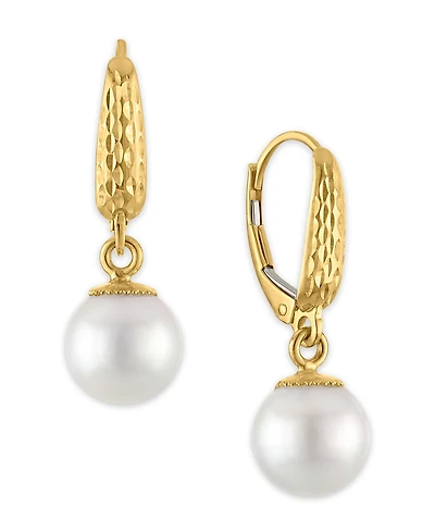 Macy's Cultured Freshwater Pearl (8.5-9mm) Drop Earrings in 10k Yellow Gold