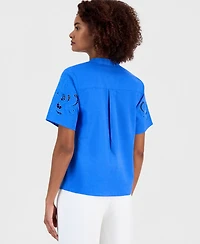 T Tahari Women's Embroidered Short-Sleeve Top