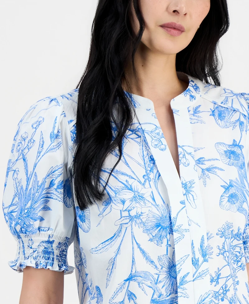 T Tahari Women's Printed Split-Neck Top