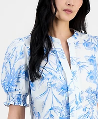 T Tahari Women's Printed Split-Neck Top