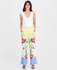 T Tahari Women's Mixed-Print Wide-Leg Pull-On Pants