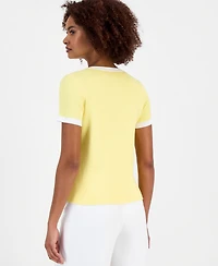 T Tahari Women's Ribbed Short-Sleeve Cardigan Sweater
