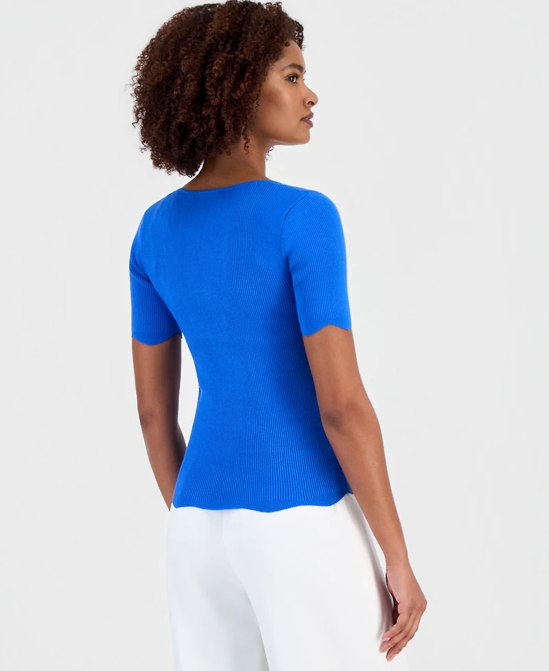 T Tahari Women's Square-Neck Scalloped-Edge Knit Top