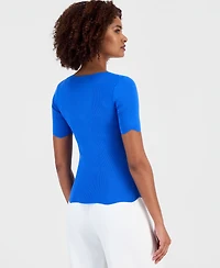 T Tahari Women's Square-Neck Scalloped-Edge Knit Top