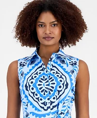 T Tahari Women's Printed Sleeveless Belted Shirtdress
