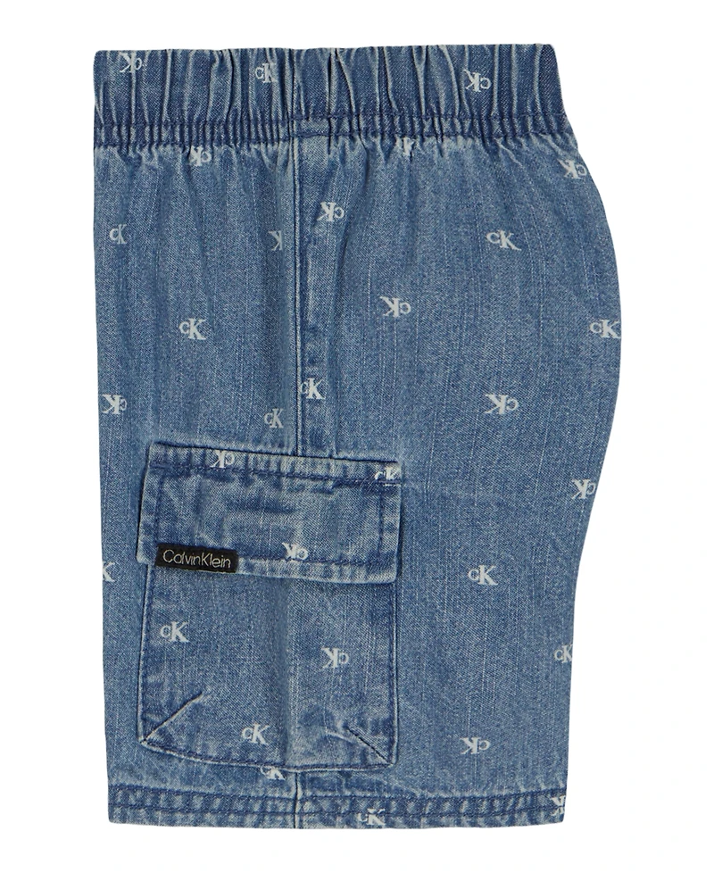 Calvin Klein Baby Boys' Slub Pique Polo Bodysuit & Denim Logo Shorts Set