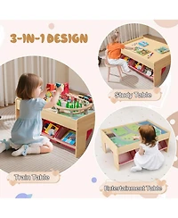 Mecale Wooden Train Table Activity Play Table with 2 Reversible Tabletops