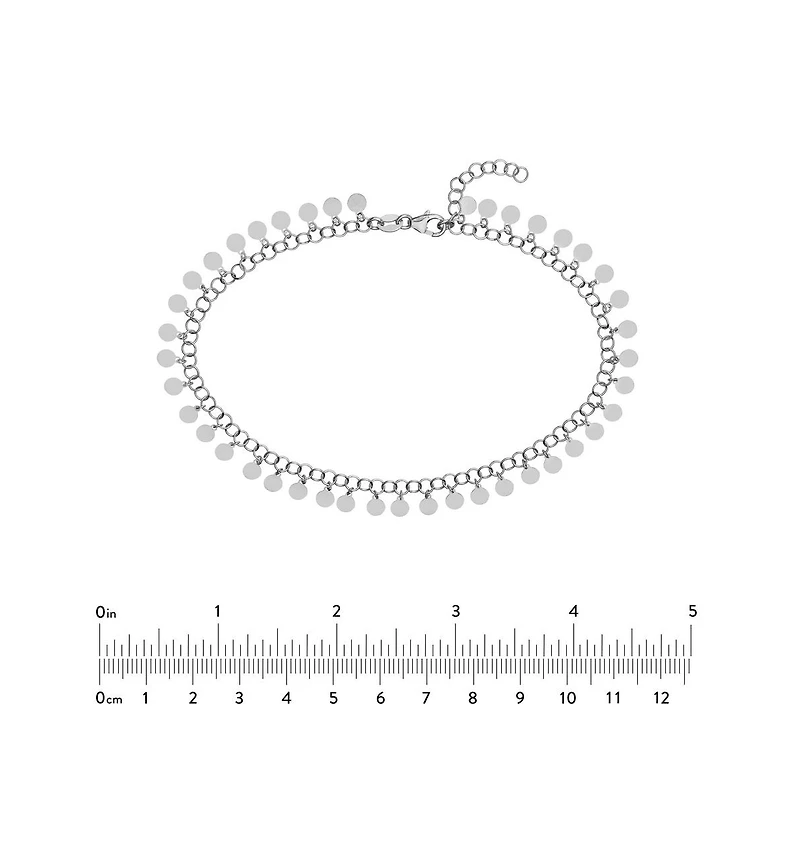 Curata Jewelry 925 Sterling Silver 10 Inch Rhodium Plated Round Link With Hanging Circles Adjustable Anklet Anklet
