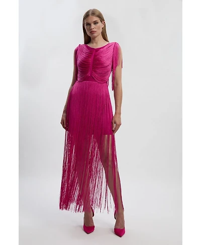 Karen Millen Women's Maxi Draped Fringe Knitted Mini Dress