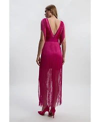 Karen Millen Women's Maxi Draped Fringe Knitted Mini Dress