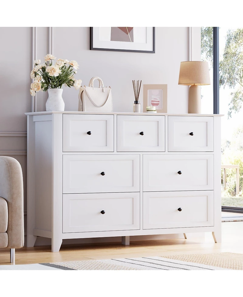 gaomon Modern 7 Drawer Dresser for Bedroom,Dressers with Large Storage,Handleless Chest of Drawers Tv Stand