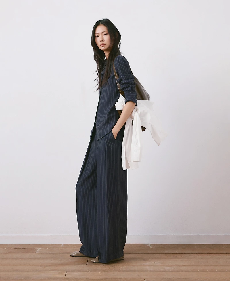 Mango Women's Pinstripe Wide Leg Pants