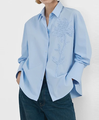 Mango Women's Floral Embroidered Shirt