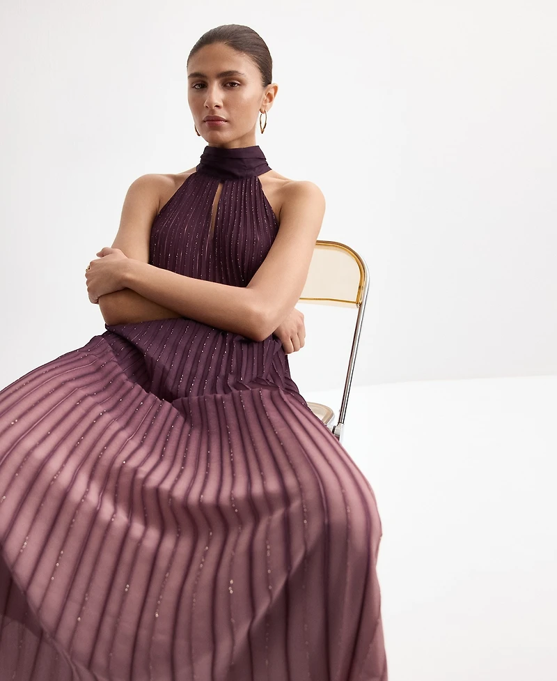 Mango Women's Pleated Halter Neck Dress