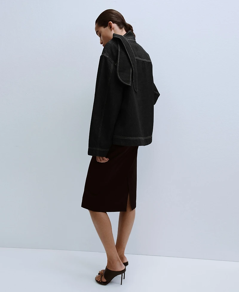 Mango Women's Knot Neck Denim Blouse