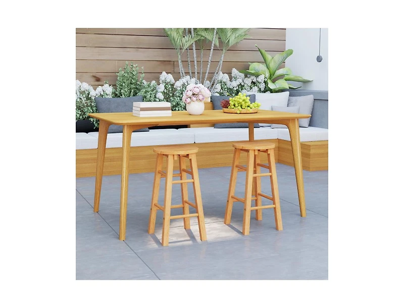 Slickblue Set of 2 Outdoor 24-Inch Wood Bar Stools with Footrest