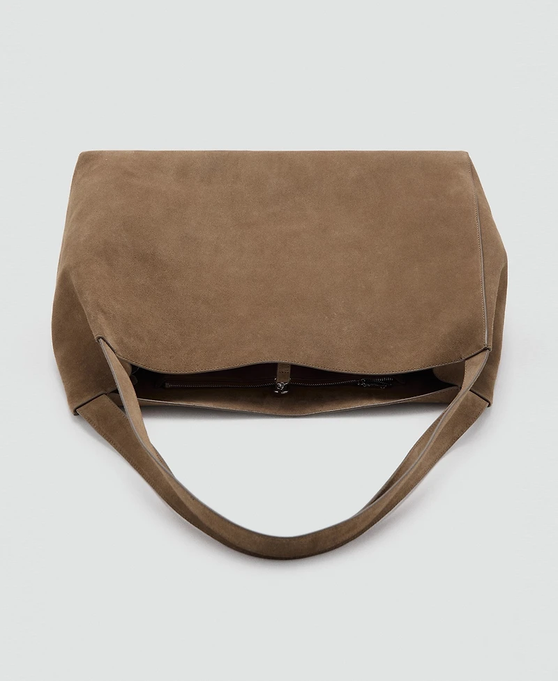 Mango Women's Suede Leather Shopper Bag