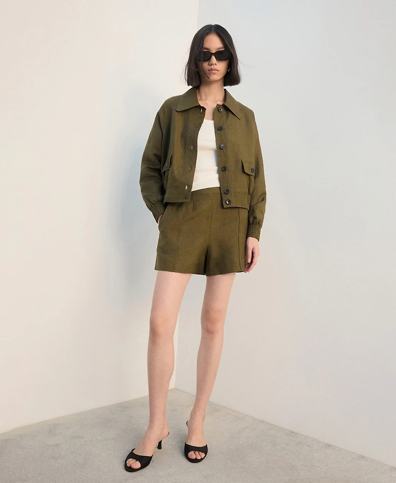 Mango Women's High-Waist Linen Shorts