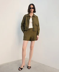 Mango Women's High-Waist Linen Shorts