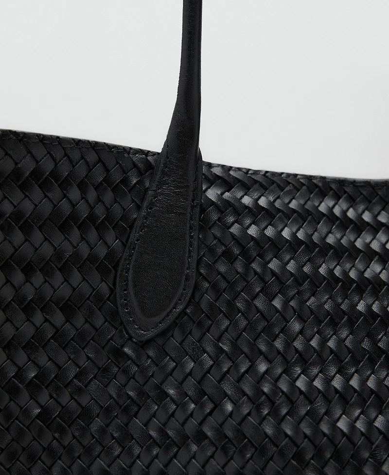 Mango Women's Large Braided Leather Shoulder Bag