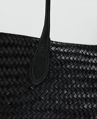 Mango Women's Large Braided Leather Shoulder Bag