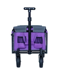 Rainsken Collapsible Wagon Cart - Heavy Duty Utility Cart with Bench Seat, Storage Compartment and Included Dog Tether for Groceries, Camping