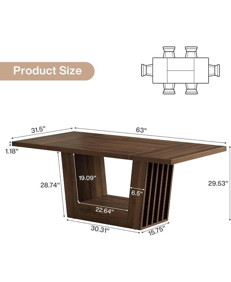 Tribesigns 63-Inch Dining Table for 4-6, Farmhouse Rectangular Kitchen Dinner Table, Wood Dining Room Furniture