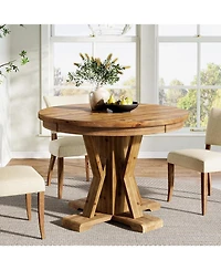 Tribesigns 39.4" Solid Wood Dining Table, Farmhouse Round Kitchen Table for Dining Room