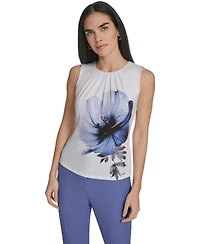 Calvin Klein Petite Crew Neck Sleeveless Pleated Top