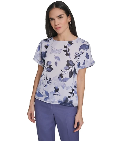 Calvin Klein Petite Crew Neck Short-Sleeve Top