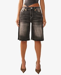 True Religion Women's Baggy Denim Big T Flap Jort Shorts