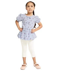 Tommy Hilfiger Girls' 4-6X Round Neck Short-Sleeve Top and Cropped Leggings, 2-Piece Set