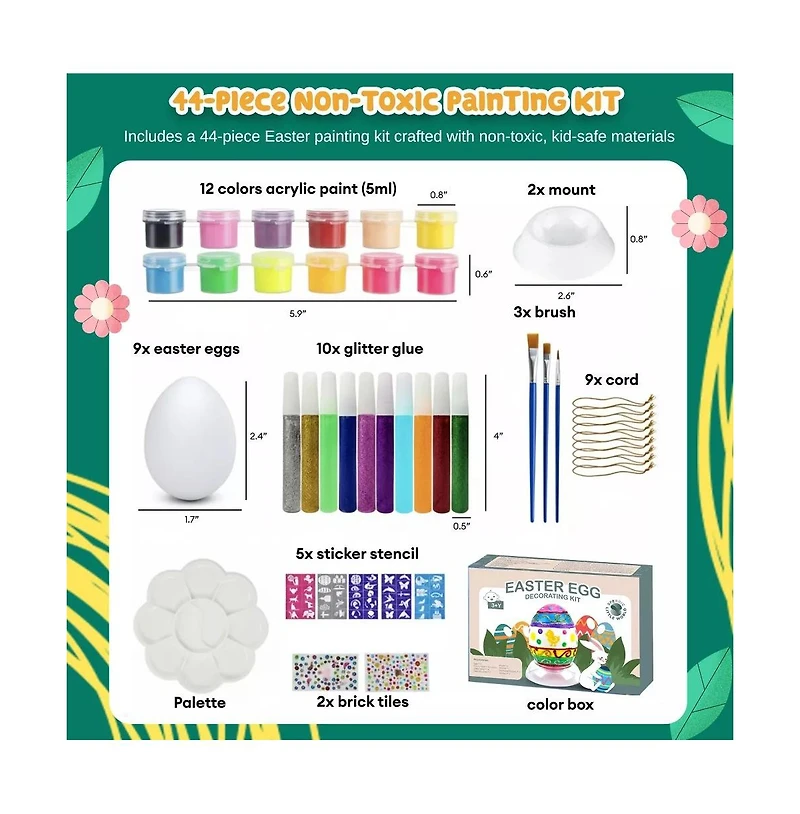Sperric Easter Egg Painting Kit, Diy Nontoxic Paint Your Own Easter Eggs Craft Set with Paints, Brushes & Stickers for Kids Ages 3+, Diy Easter Crafts