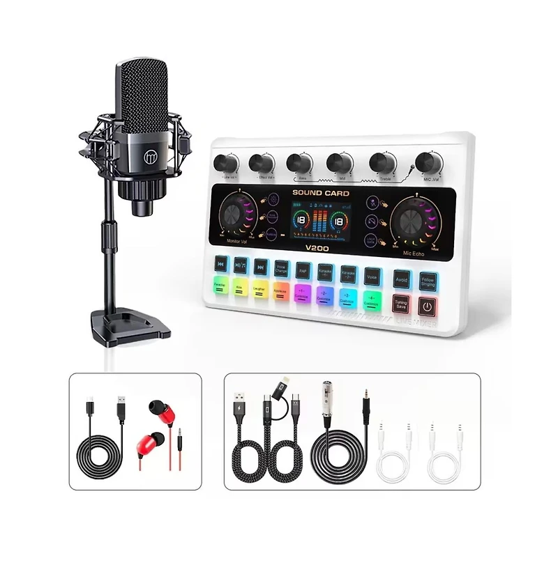 Zealsound Multifunctional Podcast Microphone Bundle with Live Sound Card Audio Mixer