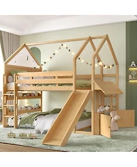 Streamdale Furniture Loft Bed with Bookshelf and Slide for Kids