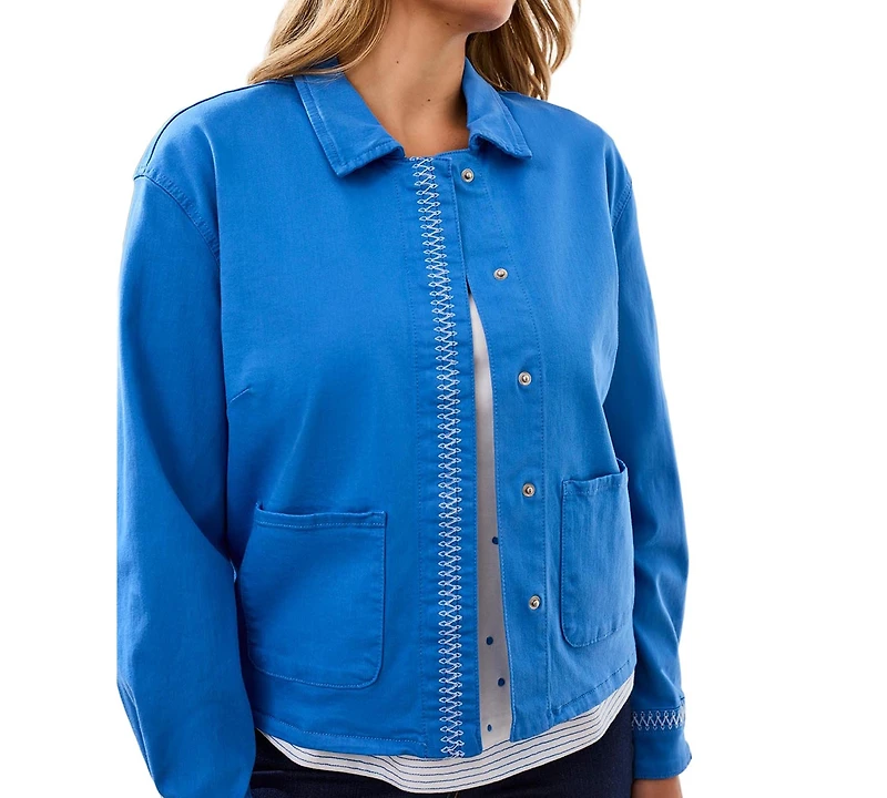 Tribal Women's Hidden Snap-Front Stretch Denim Jacket