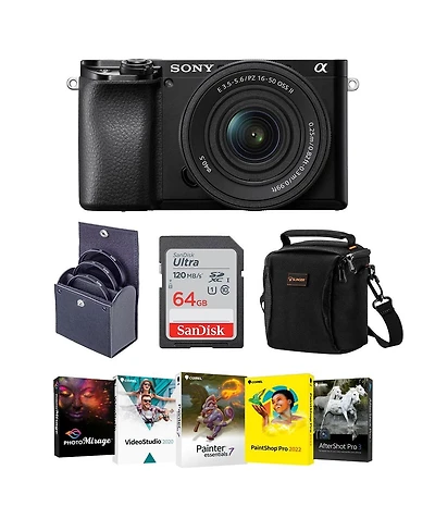 Sony Alpha A6100 Mirrorless Digital Camera, with 16-50mm Lens Bundle with Filter Kit, Bag, 64GB Sd Card, Corel Pc Software Pack