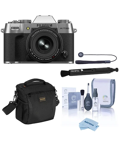 Fujifilm X-T50 Mirrorless Camera with Xf 16-50mm f/2.8-4.8 R Lm Wr Lens with Universal Lens Cap Tether, Complete Optics Care and Cleaning Kit