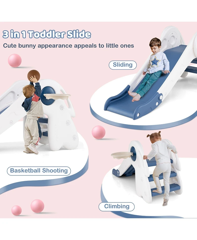 Mecale 3-in-1 Toddler Slide Climber Playset with Basketball Hoop and Ball