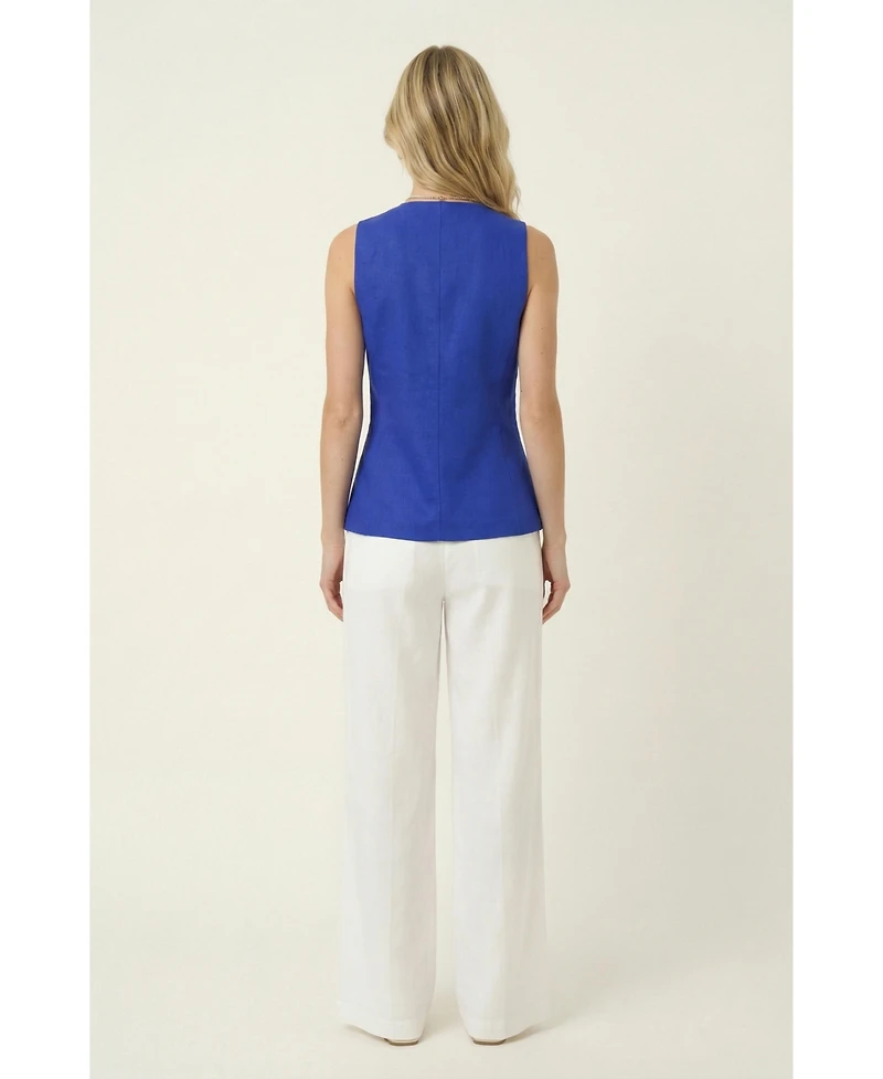 Modenaire Women's Asymmetrical-Hem Sleeveless Button-Front Vest