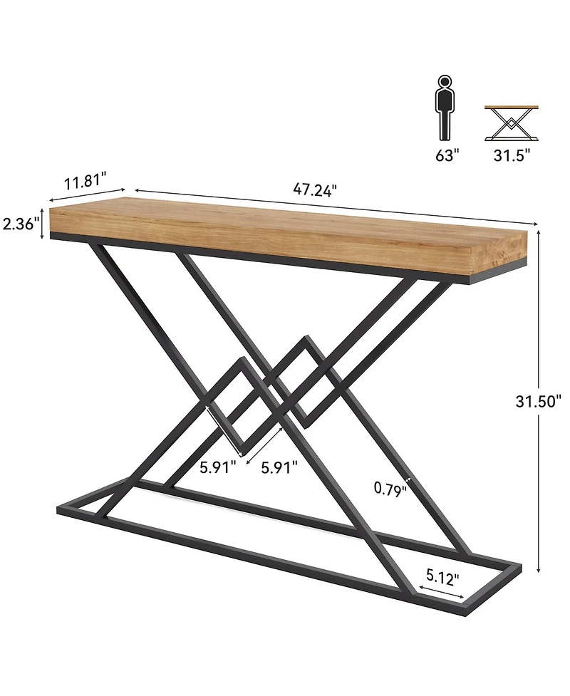 Tribesigns Solid Wood Console Table, 47.2" Industrial Entryway Table with Geometric Metal Frame
