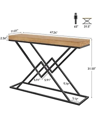 Tribesigns Solid Wood Console Table, 47.2" Industrial Entryway Table with Geometric Metal Frame