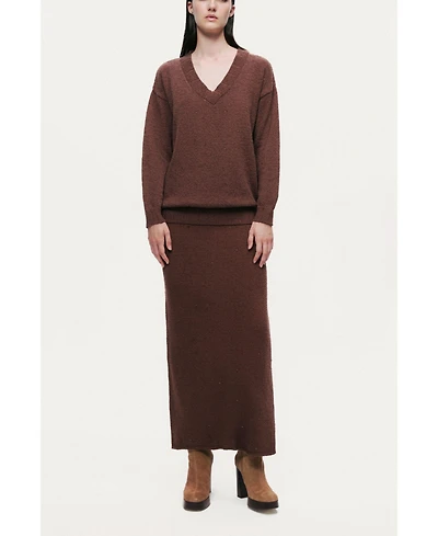 Nocturne Women's Embellished Ribbed Knit Maxi Skirt