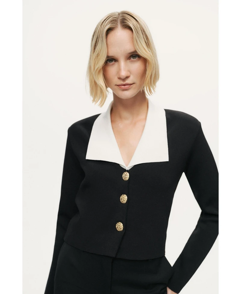 Nocturne Women's Contrast Collar Knit Cardigan